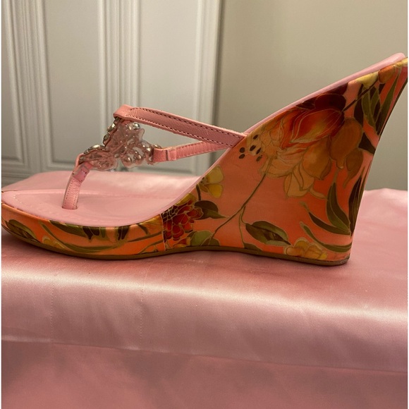 A S STUDIO SIZE 38 (US 7.5) PLATFORM SANDALS EACH HAS PINK/GREEN JEWEL BUTTERFLY - Picture 7 of 8